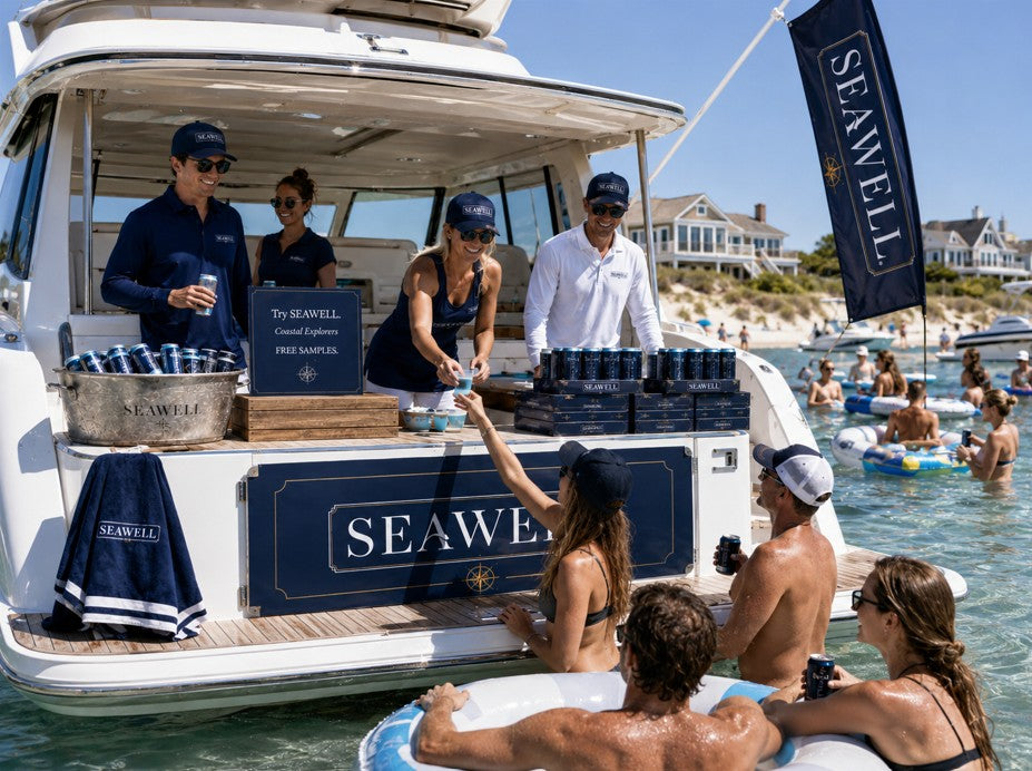 The SEAWELL team sampling from the back of a boat on a summer afternoon.